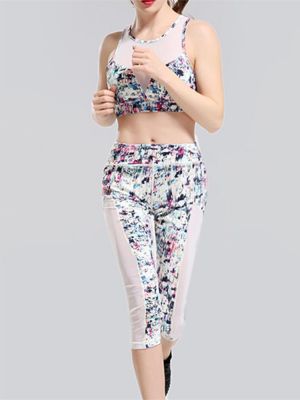 marketplace נשים Women Colorful Printing Yoga Tracksuit Fitness Leggings Vest Bra Sport Suit